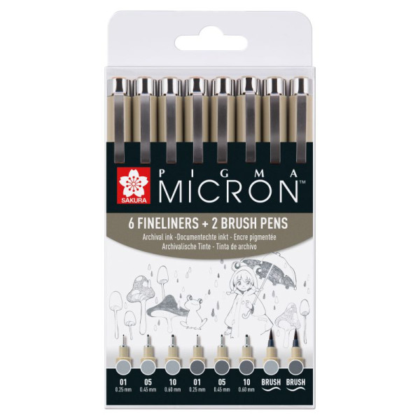 ΜΑΡΚΑΔΟΡΑΚΙΑ Pigma Micron  Gray Set8 (6 FINELINERS 2 BRUSH PENS)